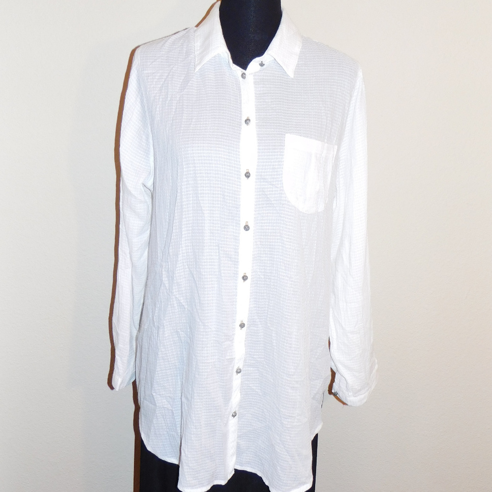 Large Soft Surroundings White Watercolor Top EUC